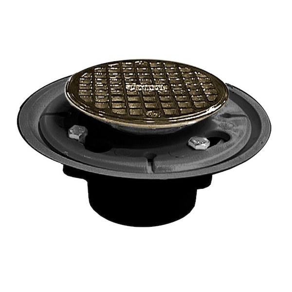Jones Stephens 2in. x 3in. PVC Shower Drain with 2in. Brass Spud and 4in. Round Polished Brass Strainer D50102 - main